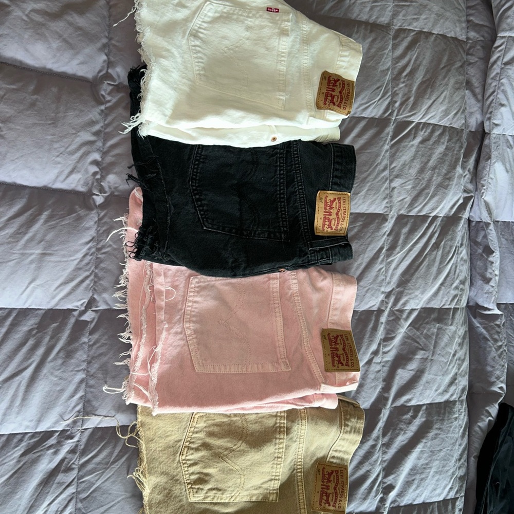 Levi's Denim Cutoff Shorts in White, Black, Pink & Tan